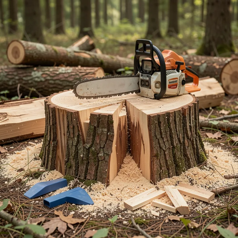 Technique d'abattage d'arbre : entaille, charnière et coupe pas à pas